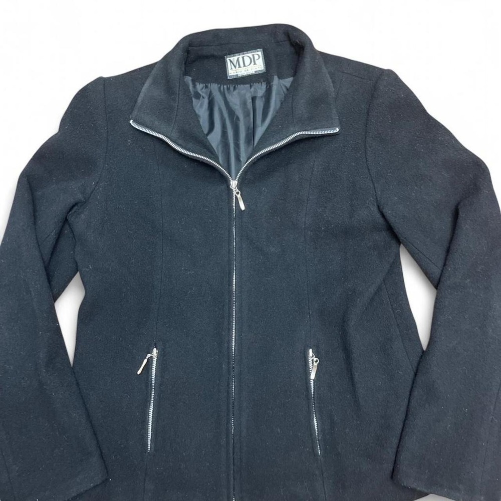 Mario De Pinto Black Wool Blend Full Zip Jacket Made in USA Stand Collar - Picture 1 of 6